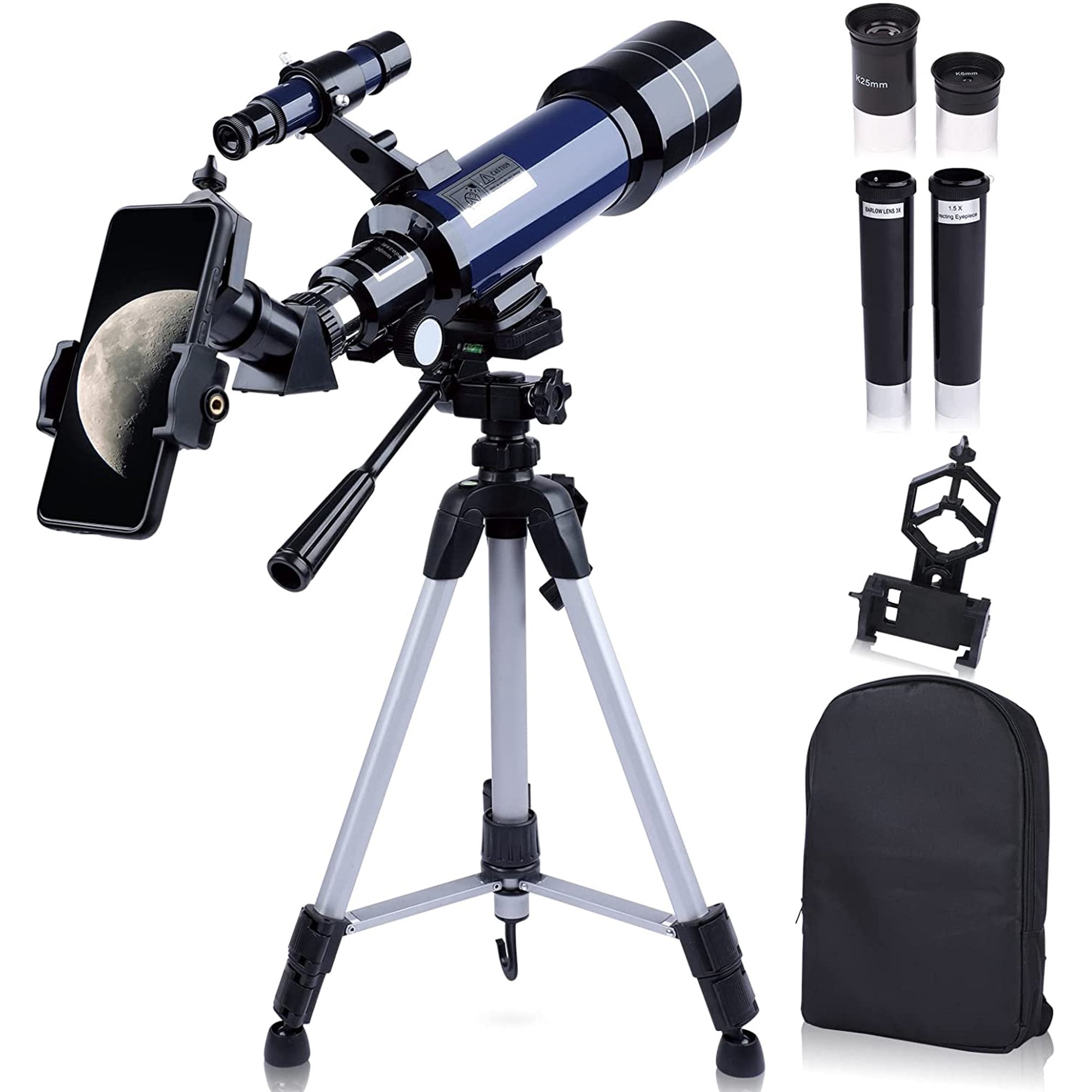 High Resolution Telescope with Tripod Telescopes for Adults Astronomy Professional Astronomy Beginners Gifts Astronomical Refracting Telescope Travel Telescope with 2X Magnification Eyepieces 
