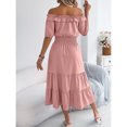 thumbnail image 6 of EASYBRA Women Off Shoulder Pleated Waist A Line Maxi Dress Short Sleeve Summer Casual Elegant Dress, 6 of 7