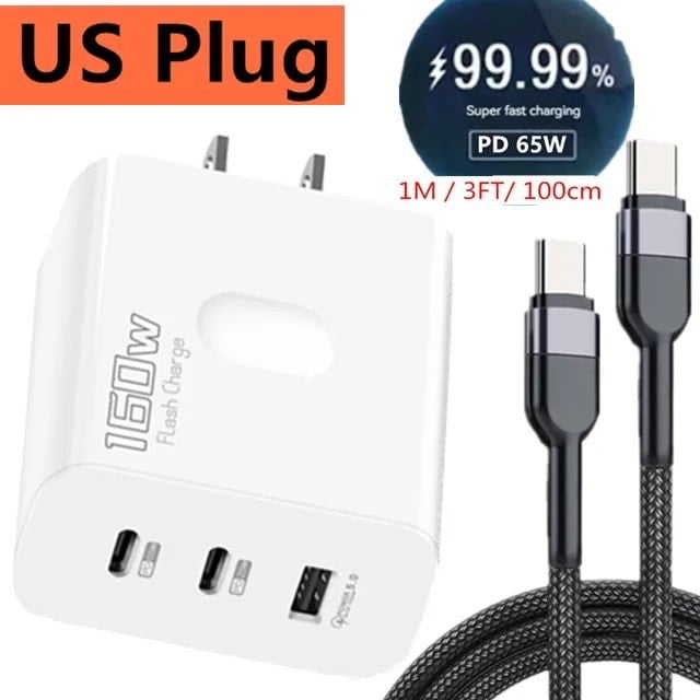 FTS 160W GaN USB-C Fast Charger Block, 6-Port Charging Station Hub with PD & QC for MacBook, iPhone, Samsung, iPad, Laptop – Compact Travel Adapter