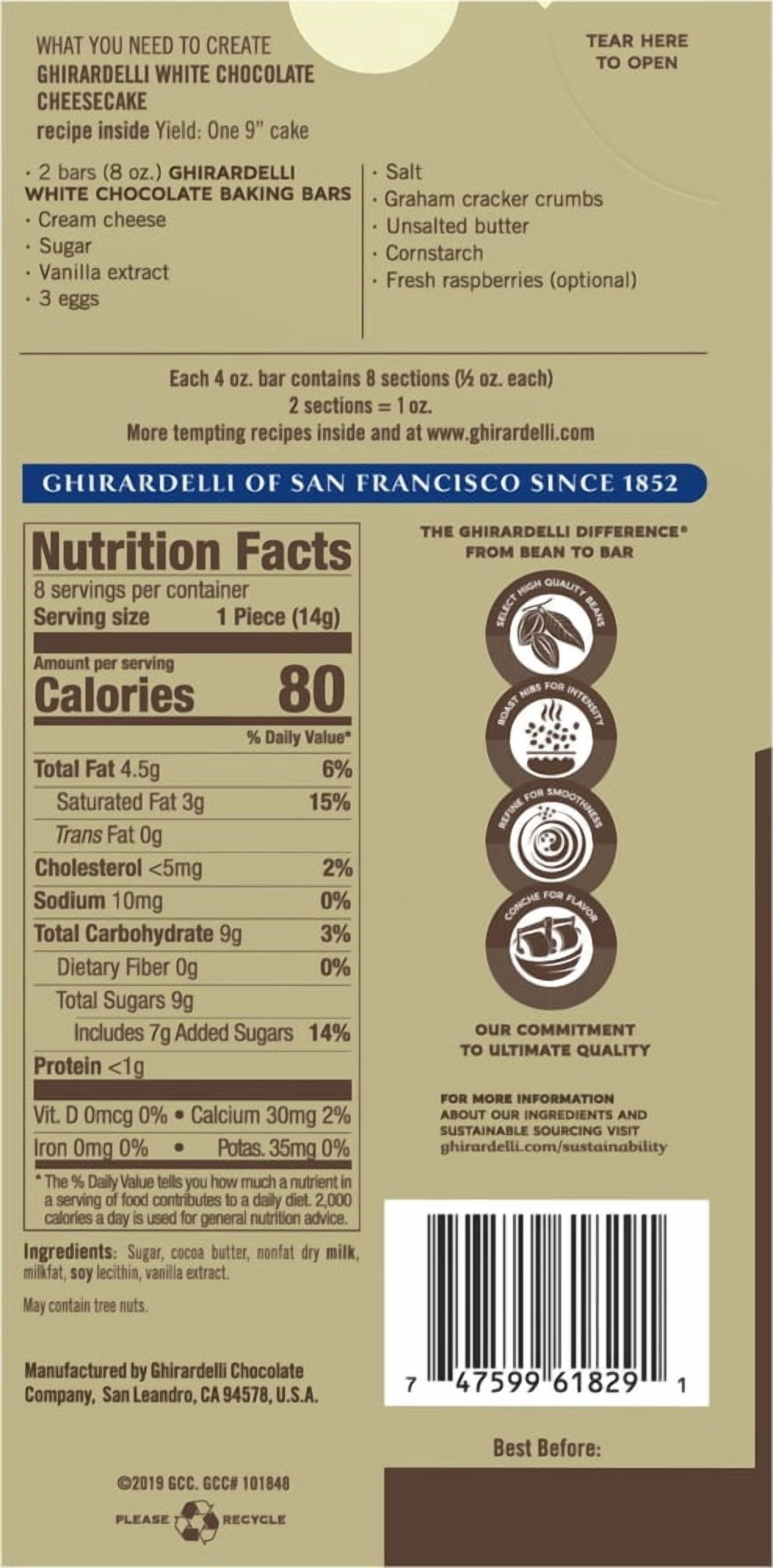 Ghirardelli White Chocolate Premium Baking Bar 4 oz - 3 Pack