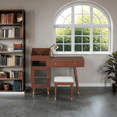 thumbnail image 3 of MODERNLUXE Makeup Vanity Desk with Stool, Vanity Table with Cabinet,2 Drawers,Charging Station and Open Storage Shelves,Dressing Table Set for Small Places,Walnut, 3 of 8