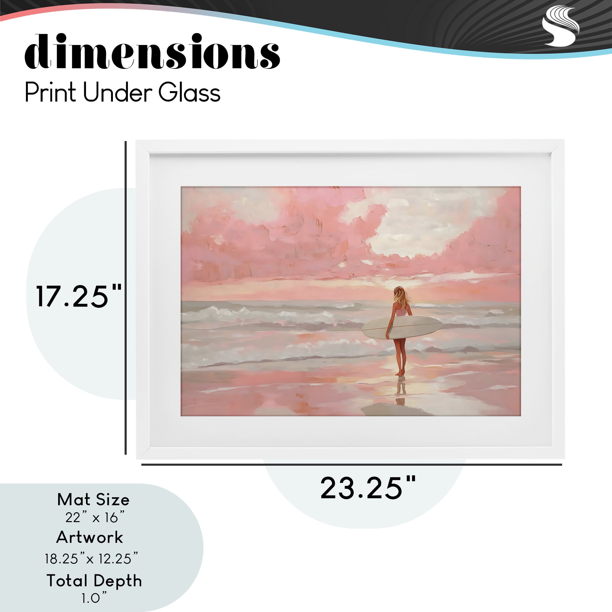 Pink Sky Surfer White Framed Print Under Glass, design by LSR Design Studio