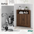 thumbnail image 6 of Smuxee Farmhouse Corner Bathroom Storage Cabinet, Freestanding Triangle Linen Organizer Cabinet with Barn Doors & Adjustable Shelves for Laundry Room,Walnut, 6 of 7