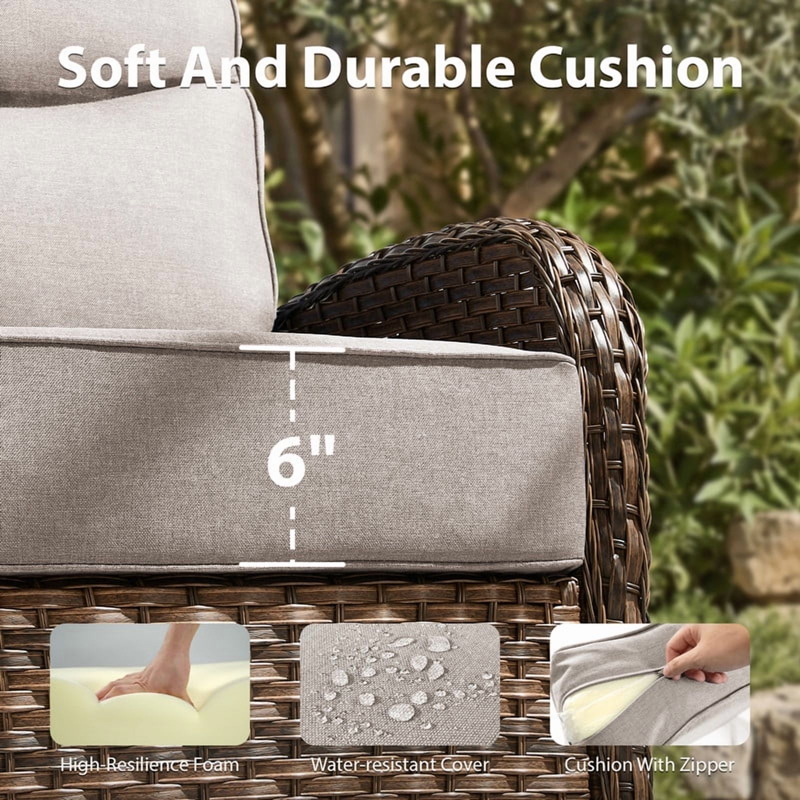 Giantfurnni 3-Piece Patio Wicker Swivel Rocking Chairs with Side Table Outdoor Rattan Conversation Furniture Patio Bistro Set with 6" Thick Cushions for Porch Garden Deck, Beige