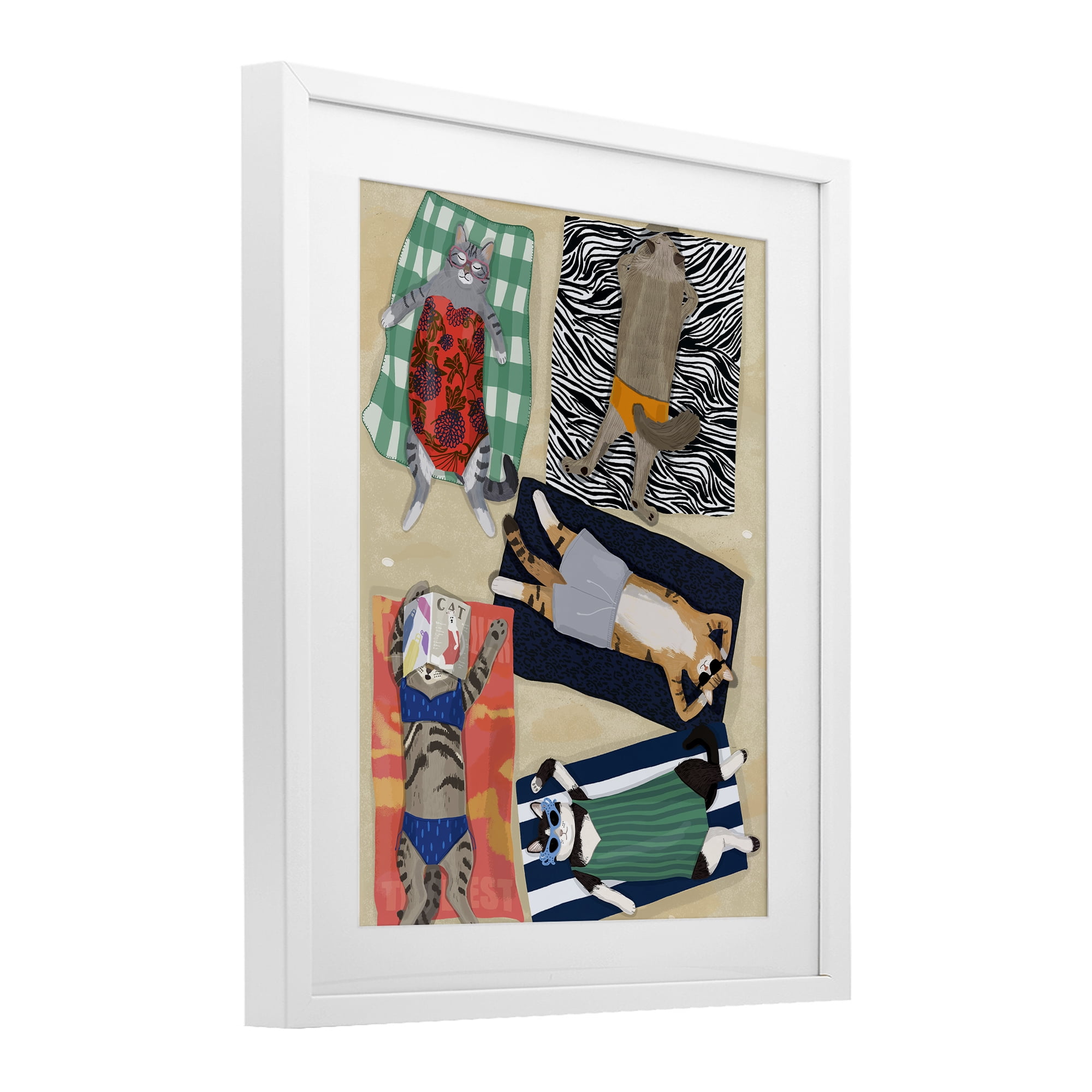 Stupell Industries Summer Sunbathing Cats White Framed Print Under Glass, design by Hanna Melin