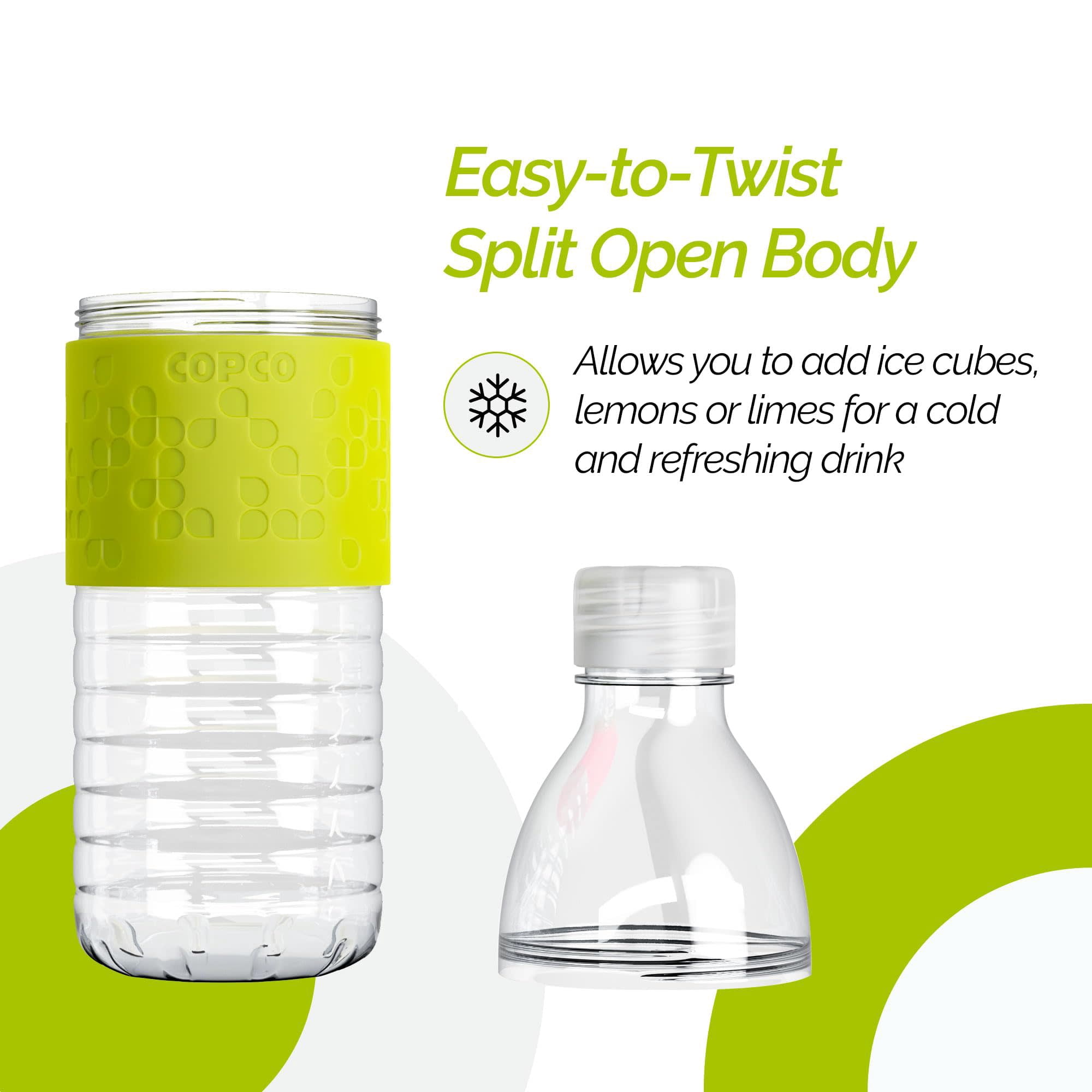Copco Hydra Reusable Water Bottle Set of 2 - 16.9 oz, BPA-Free, Tritan Plastic, Spill-Resistant Twist Lid Bottles for Gym, Office & School, Sports & Outdoor with Non-Slip Sleeve (Lime Green)