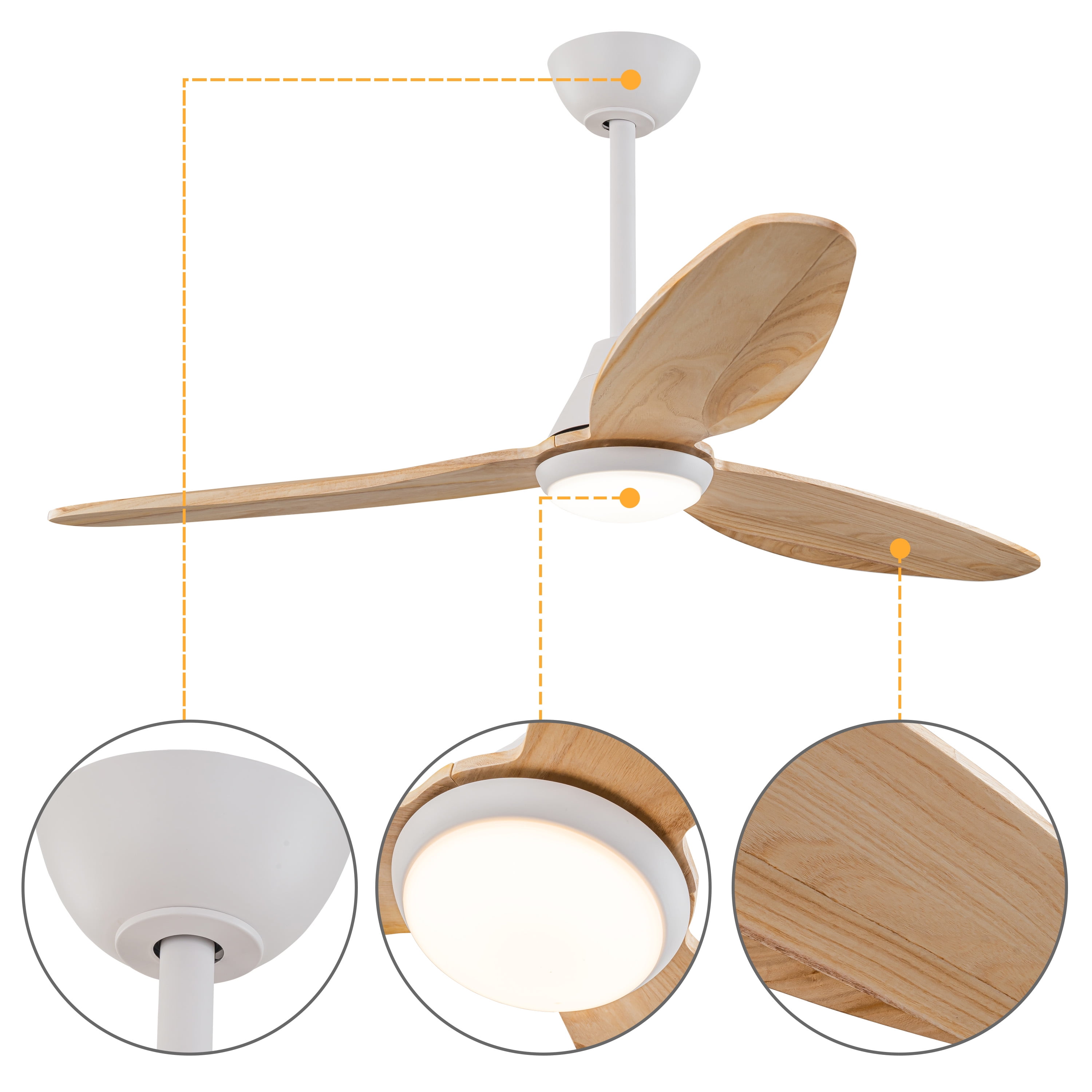 C Cattleya 48 in. 3-Blades Integrated LED White Wood Ceiling Fan with Light and Remote Control