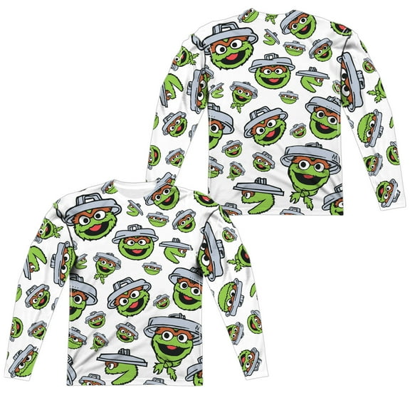 Sesame Street - Oscar Face Pattern (Front/Back Print) - Regular Fit Long Sleeve Shirt - Large