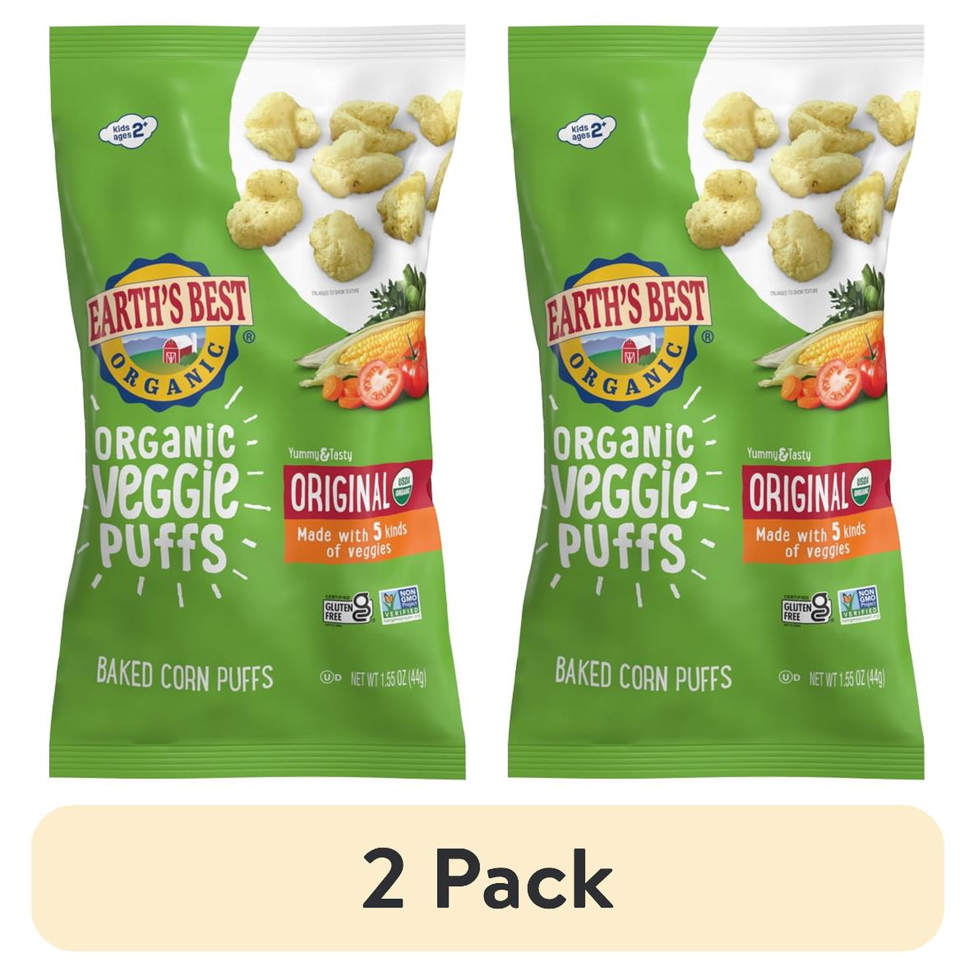(2 pack) Earth's Best Organic Baby Toddler Snack Original Veggie Puffs, 1.55 oz Bag