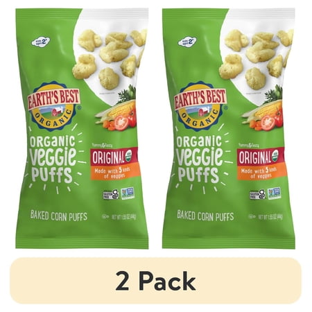 (2 pack) Earth's Best Organic Baby Toddler Snack Original Veggie Puffs, 1.55 oz Bag