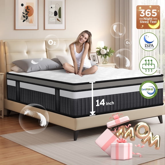King Size Mattress 14 Inch Hybrid Mattress in a Box, King Mattress with Cooling Memory Foam & Pocket Coils, Medium Firm, Motion Isolation & Pressure Relief, CertiPUR-US Certified