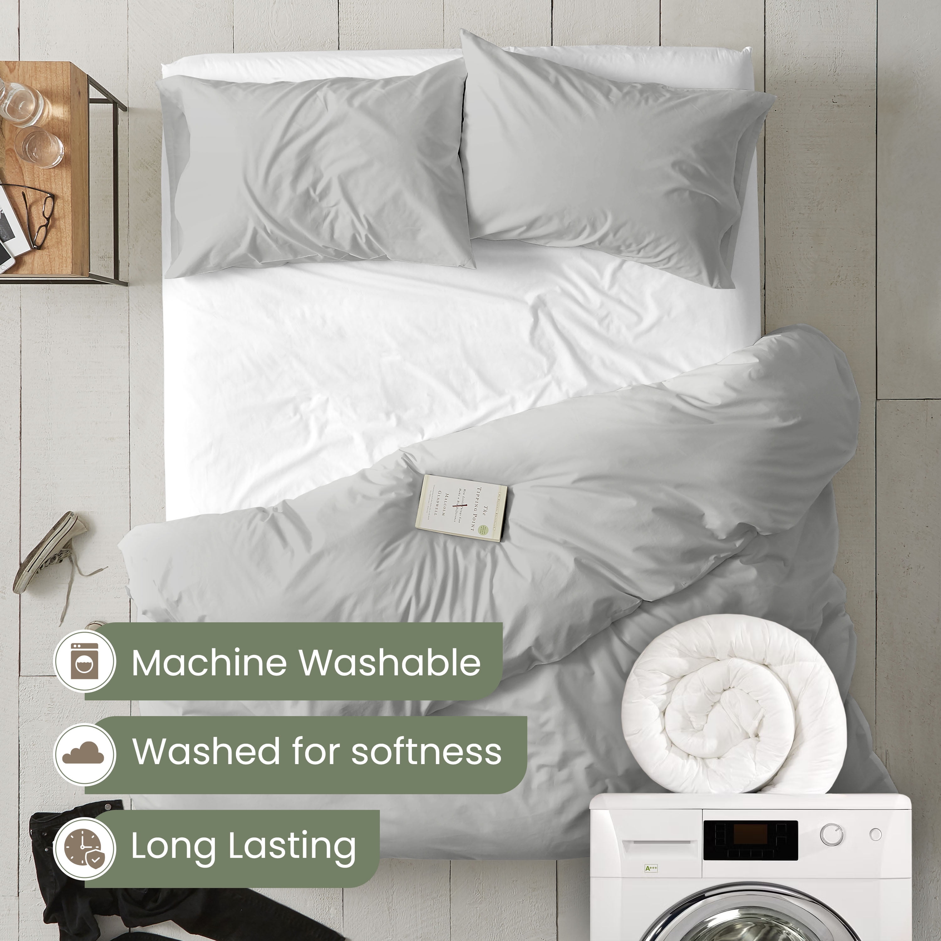 Martex EcoPure 2-Piece Organic Cotton White Solid Comforter Set, Twin – Light Grey