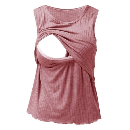 

Wesracia Womens Maternity Summer Sleeveless Ribbed Printed Nursing Tank Tops Pregnancy Vest For Breastfeeding With Pads