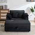 thumbnail image 4 of Oversized Chaise Lounge Chair Indoor, Corduroy Sleeper Sofa with Charging Station and Storage Ottoman, Convertible Deep Seat Reading Chairs, Black, 4 of 10