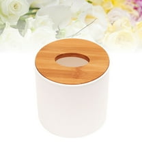 MLINS 2pcs Plastic Tissue Box Cylindrical Tissue Paper Holder with Wooden Cover for Home Office