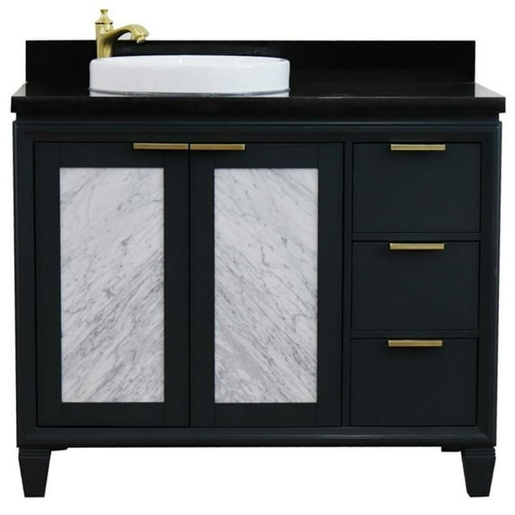 Trento 43" Solid Wood Vanity with Left Round Sink in Gray/Black Galaxy