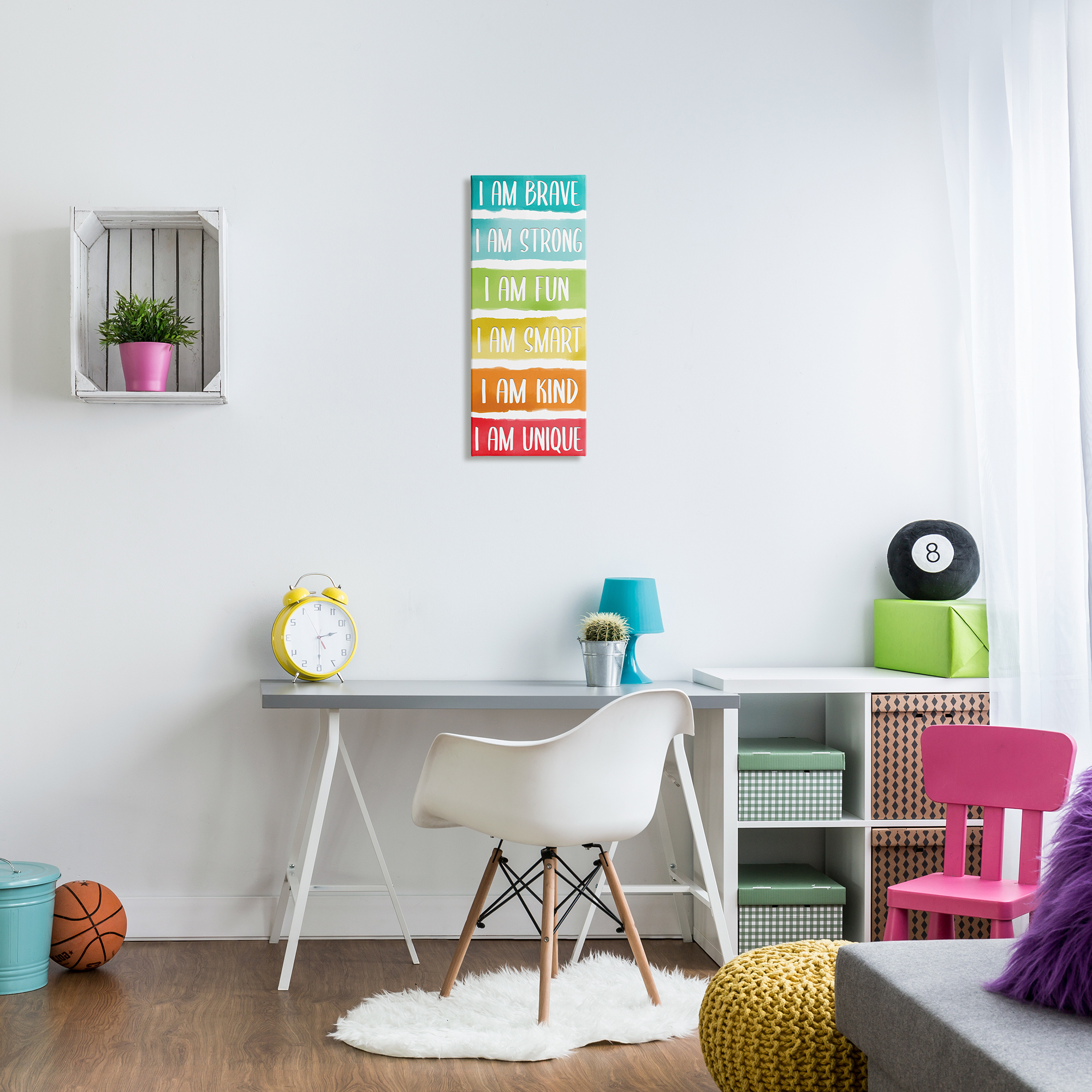 Stupell Industries I'm Brave Strong Fun Inspirational Phrases Rainbow Stripes Inspirational Painting Gallery Wrapped Canvas Print Wall Art, 10 x 24