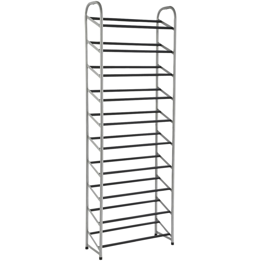 Mainstays 10Tier Narrow Shoe Rack, Powder Coated, Black+Silver