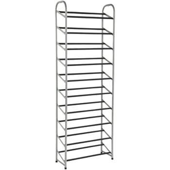 Mainstays 10-Tier Shoe Rack, Powder Coated Black and Silver Finish, 30 Pairs