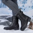 thumbnail image 4 of hopeusnice Lace Up Buckle Decor Side Zipper Boot Block Heel Street Style Boot Black 42, 4 of 7