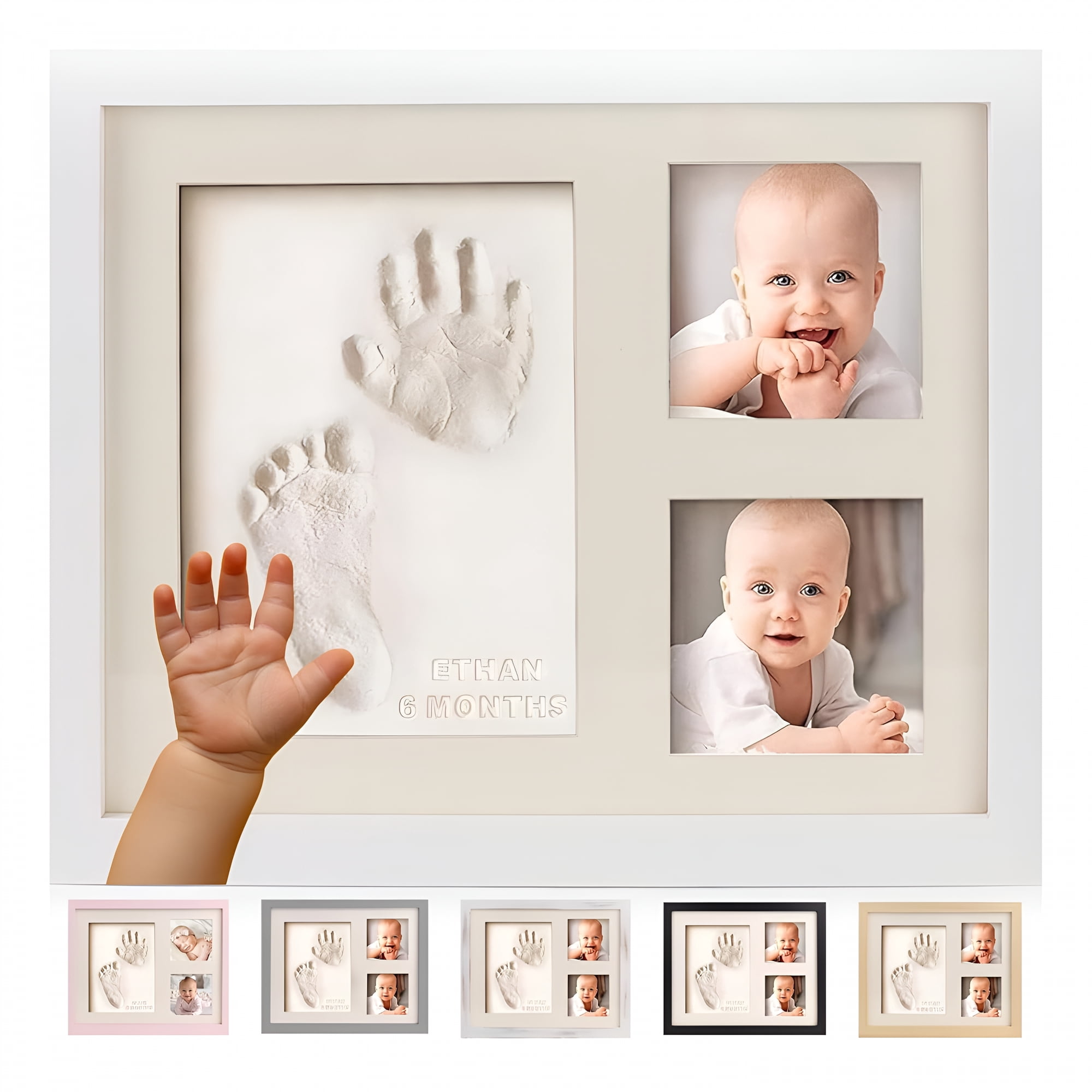 CCOCC 2026 New Baby Hand&Footprint Kit,Clay Handprint Keepsake Frame,Newborn Nursery Picture Frames,Hand Print Mold Kit,Personalized New Mom Gifts for Baby Shower&Registry(Fresh White)