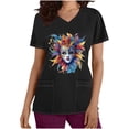 thumbnail image 2 of BiZtdJrK Womens Scrub Tops 2025 Mardi Gras Printed Summer Shirts Stretchy V Neck Short Sleeve Nursing Scrubs Blouse with Pockets Black XXL on Sale Clearance, 2 of 6