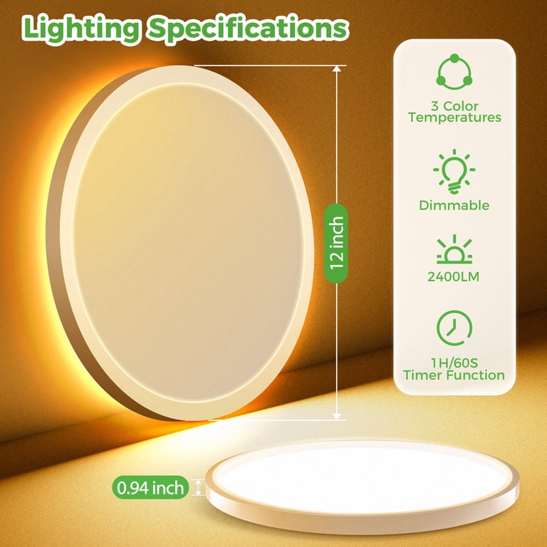 12 Inch Ceiling Light with Night Light 1800K, 3000K-6500K