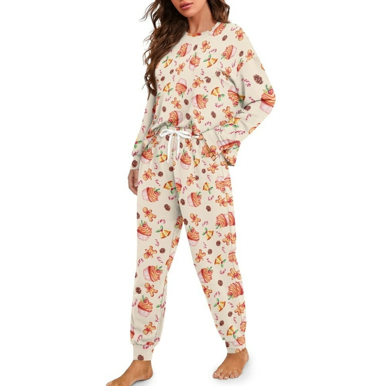 SCRAWLGOD Cupcake Pajamas for Women Long Sleeve and Pants Pajama