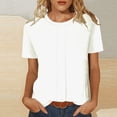 thumbnail image 2 of Women's Casual Loose Fit Round Neck Short Sleeve T-Shirt Tee Top Solid Color Breathable Cotton Summer Fashion | CSEONE,White L, 2 of 9