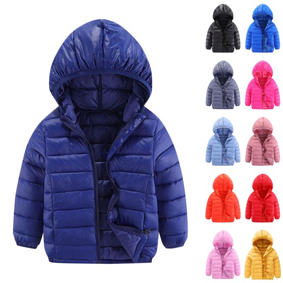 Husipze Boys Girls Puffer Jacket Full Zip Solid Lightweight Hooded Quilted Coat Warm Insulated Casual Outerwear for Fall Winter Navy 3-4 Years