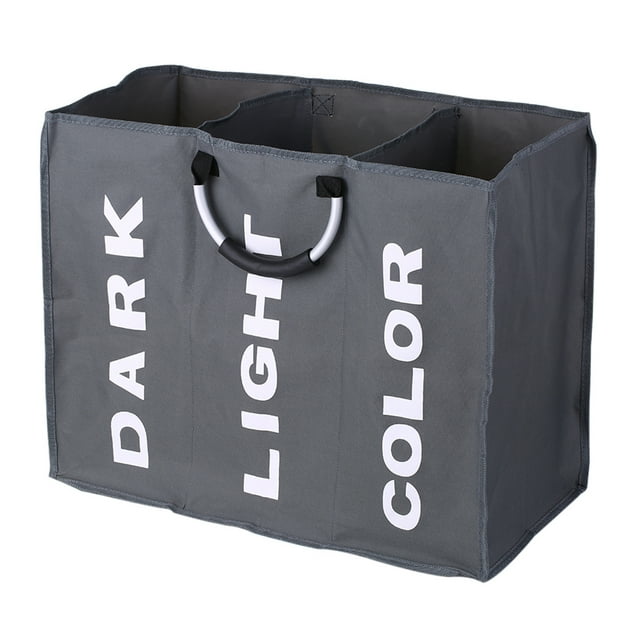 Bolsa de cesta de lavandería Oxford grande y plegable de 3 secciones MABOTO Gris oscuro