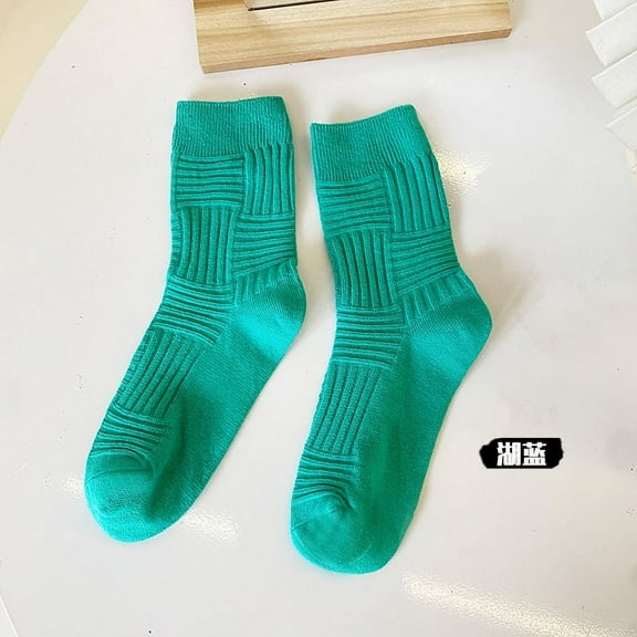 ERDOUY 6 pairs of Womens Cotton Crew Socks, Thin Soft Comfort Breathable Dress Socks, Above Ankle Crew Socks for Business, Casual，Athletic Sock (Blue）