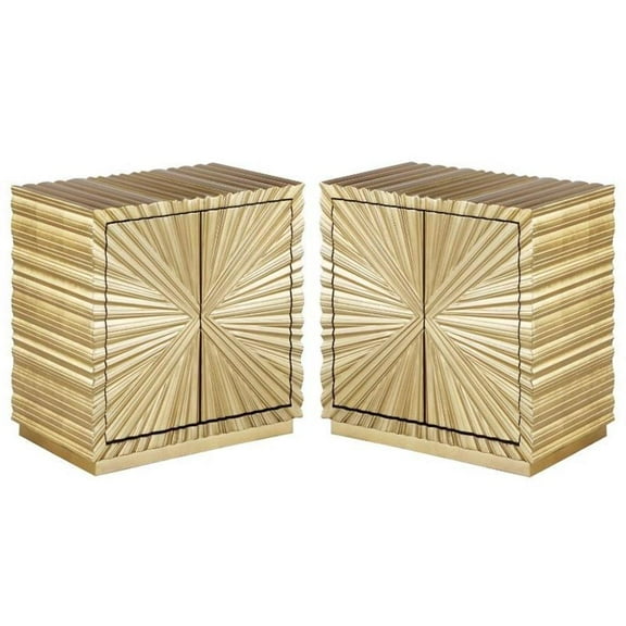 Home Square Golda Contemporary Wood Side Table in Gold Leaf Finish - Set of 2