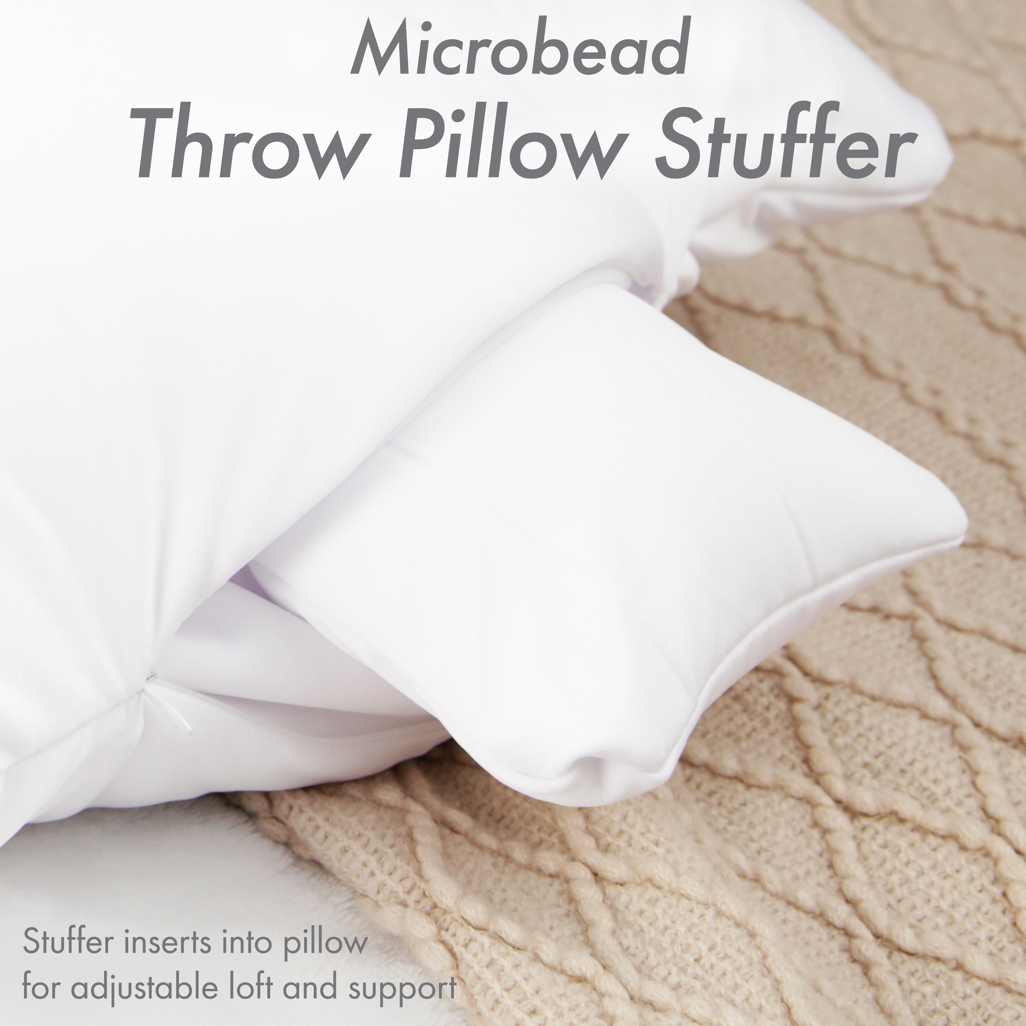 24" x 24" Microbead Stuffer Pillow Insert Sham Square Pillow Cushion for Extra Comfort & Support. Zip Pocket w/ Mini stuffer Zip-in Insert - Adjustable & Perfect Fit With Any Decorative Cover - 1 Pcs