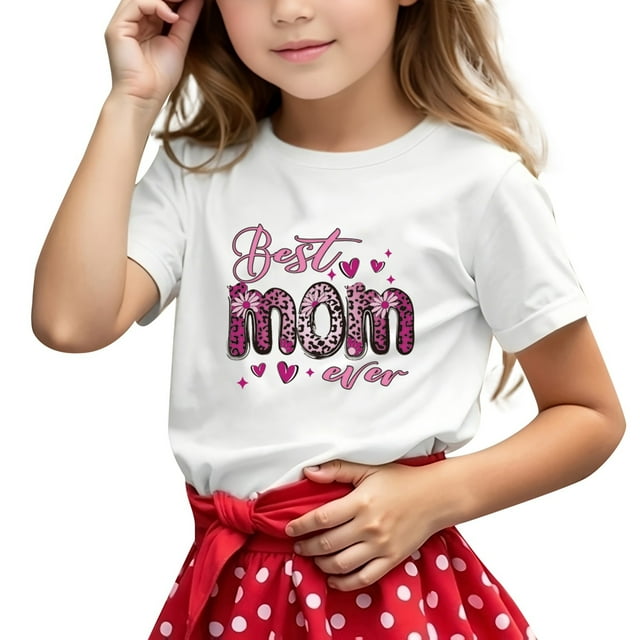 T-shirt Décontracté à Manches Courtes pour Enfants Imprimé Lettre Col Rond