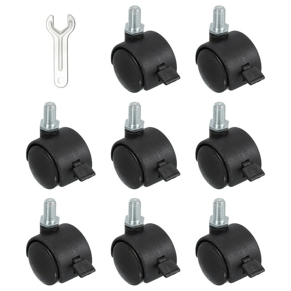 Uxcell Office Chair Wheels Replacement 1", 8 Pcs Nylon Heavy Duty Office Furniture Casters Wheels with Wrench Universal Wheel for Hardwood Floor Carpet, Black(Style 1 with Brake)