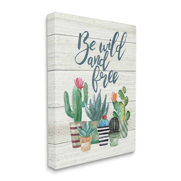 Stupell Industries Be Wild And Free Cactus Succulents Watercolor, 36 x 48,Design by Jo Moulton