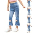thumbnail image 6 of RUTAYY Girls Pearl Bow Embroidered Jeans Wide Leg Flare Denim Pants With Elastic Waist For Toddler Kids Trouser Breathable Infants Pants, 6 of 8