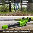 thumbnail image 5 of Greenworks 48V Brushless 515​CFM 125MPH Leaf Blower + 2 (24V) 2.0Ah Batteries & 4A Dual Port Charger, 5 of 14