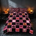 thumbnail image 3 of Homewish Pink Bow Skull Plaid Bedding for Girls, Kawaii Ghost Cat Pumpkin Duvet Cover Full, Hot Pink Black Orange, Pink Reversible 3 Pieces, 1 Duvet Cover and 2 Pillowcases, 3 of 5