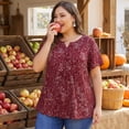 thumbnail image 3 of Agnes Orinda Women's Plus Size Peplum Tops Floral Half Placket Short Sleeves Casual Blouses 3X Burgundy, 3 of 9