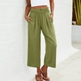thumbnail image 2 of Pull On Cotton Wide Leg Trousers for Women Loose Fit Solid Casual Ankle Pants Spring Summer Beach Cropped Pants, 2 of 5