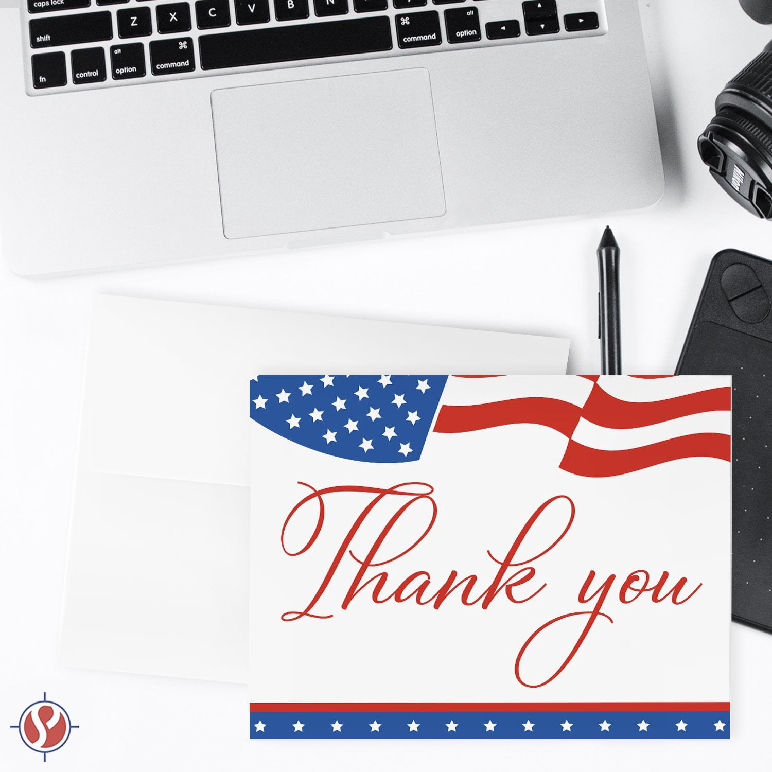 Patriotic Thank You Cards with Envelopes, American Flag July 4th USA Greeting Cards | A2 Size – 4.25 x 5.5” Cards When Folded | 80lb (216gsm) Cardstock | 25 Cards and 25 Envelopes Per Pack