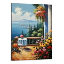 Shiartex Abstract Vertical Canvas Wall Art 16x20 Inch Modern Acrylic Painting Mediterranean Sea Landscape Blue Artwork Wall Decor for Home Decorations