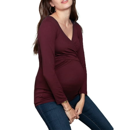

LilyLLL Womens Long Sleeve V Neck Maternity Nursing T-shirt Pregnancy Plain Blouse Tee