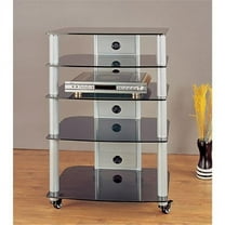 Silver Poles 5 Black Glass Shelves AV Stand