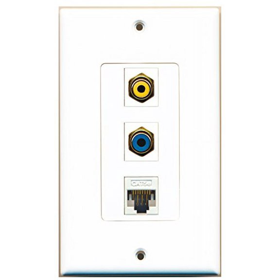 RiteAV - 1 Port RCA Yellow and 1 Port RCA Blue and 1 Port Cat5e Ethernet White Decorative Wall Plate Decorative