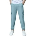 thumbnail image 2 of ITSAME Cargo Pants For Boys, Cotton Elastic Waist School Uniform Kids Casual Athletic Tapered Pants Light Blue 10-12T, 2 of 7