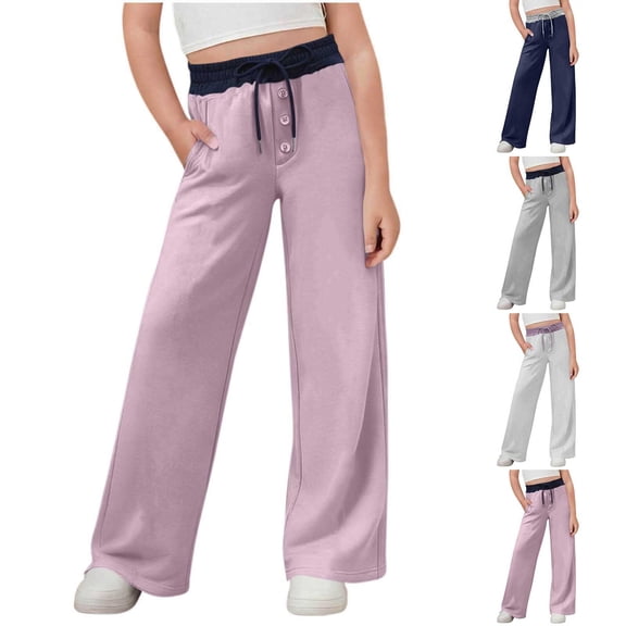 breaise Girls Drawstring Wide Leg Pants High Waisted Palazzo Pants Lounge Trousers with Pocket 3-14 Years