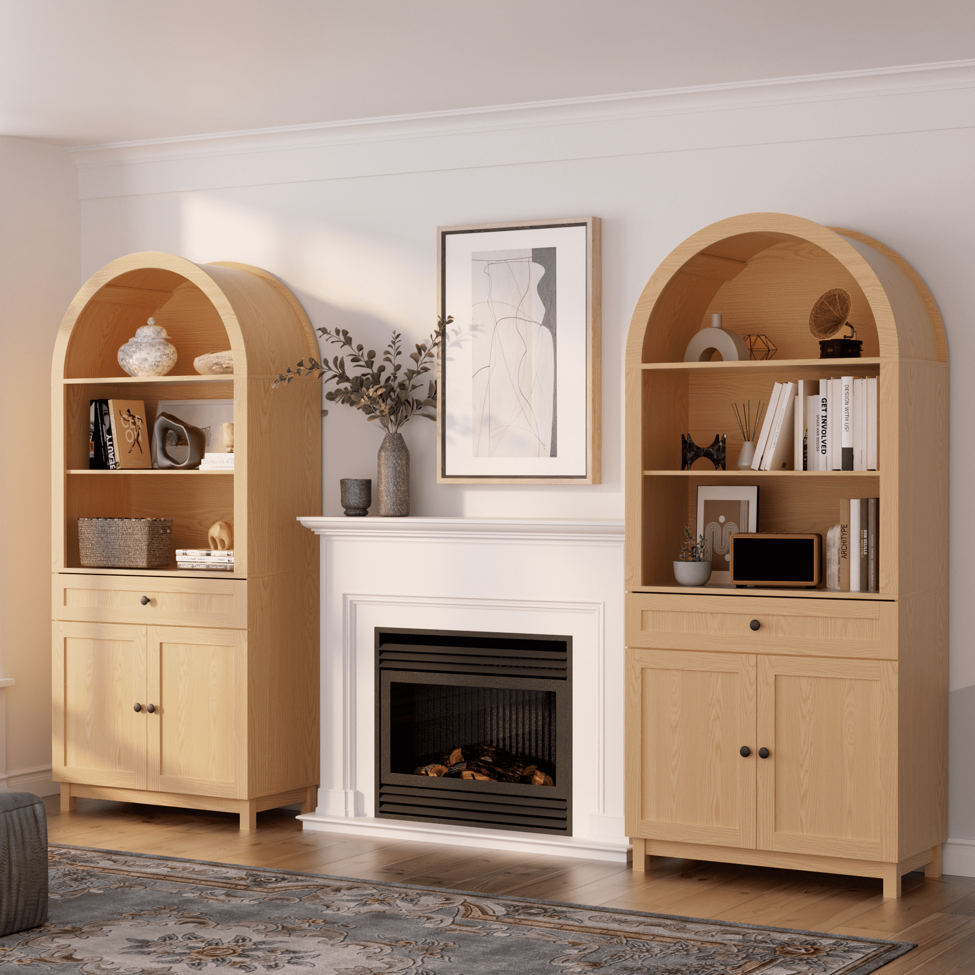 HARIPUL Arched Pantry Cabinet, 71" Kitchen Pantry Cabinet with Smooth Gliding Drawers and Adjustable Shelf, Wood Storage Cabinets Anti-Tipping, Modern Farmhouse for Living Room, Dining Room